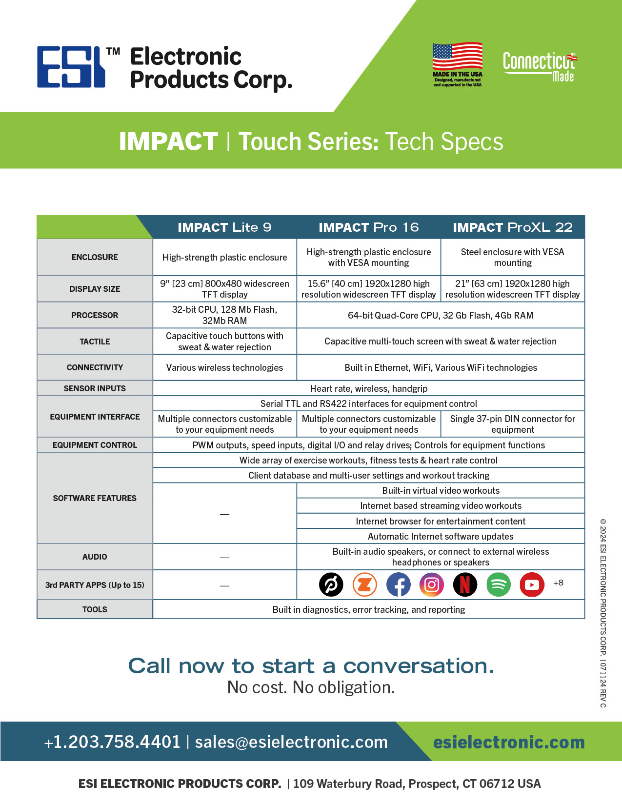 Tech Specs for ESI IMPACT Touch Series Consoles